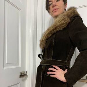 Evans vintage suede fur collar trench coat